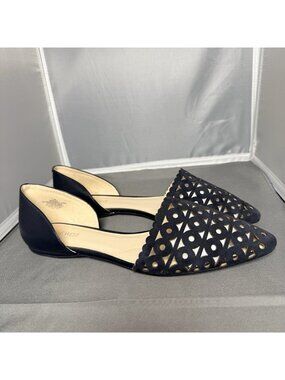 Nine West Soto Navy Blue Laser Cut D'Orsay Pointed Toe Flats Size 11